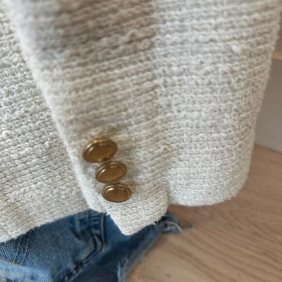 Maje White Tweed Blazer SMALL Tailored Cotton Boucle Quiet Luxury Designer $600 - Picture 10 of 11